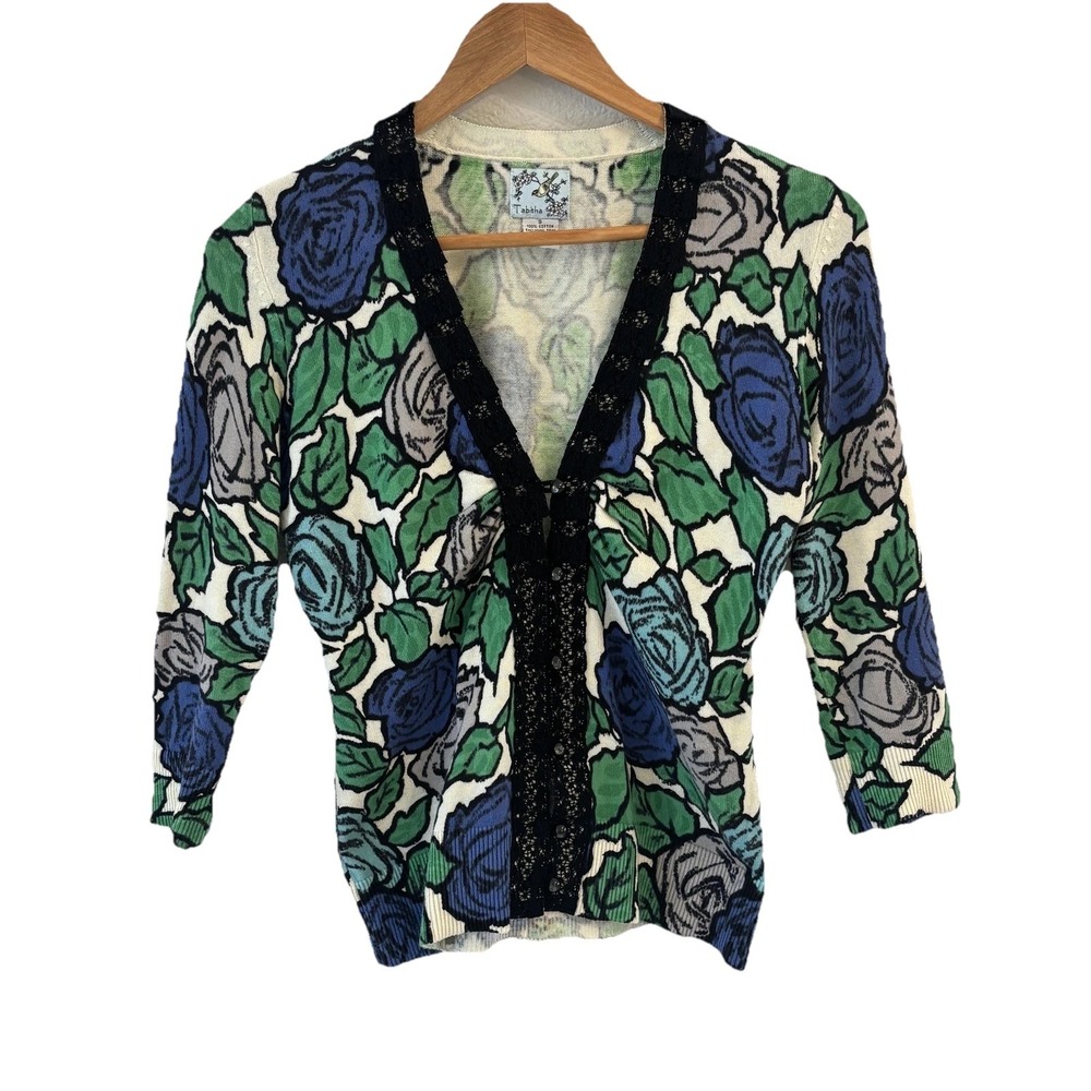 Anthropologie‎ Tabitha Floral Cardigan Sweater Womens Size S Coquette Lace Retro